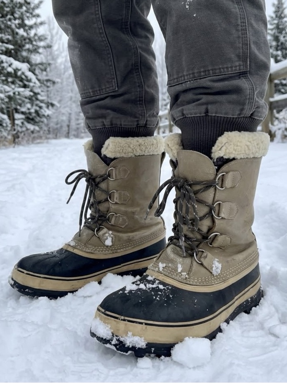 Vintage Sorel Caribou Snow Boots Waterproof Leather Shearling Mens Size 9